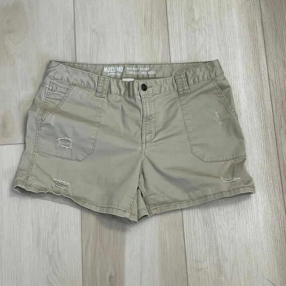 Mossimo Supply Co. Women’s 10 Khaki Utility Shorts Y2K Distressed Cargo
